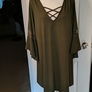 Dark olive Bell sleeve dress